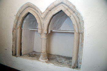 Double piscina in the south wall of the chancel March 2012